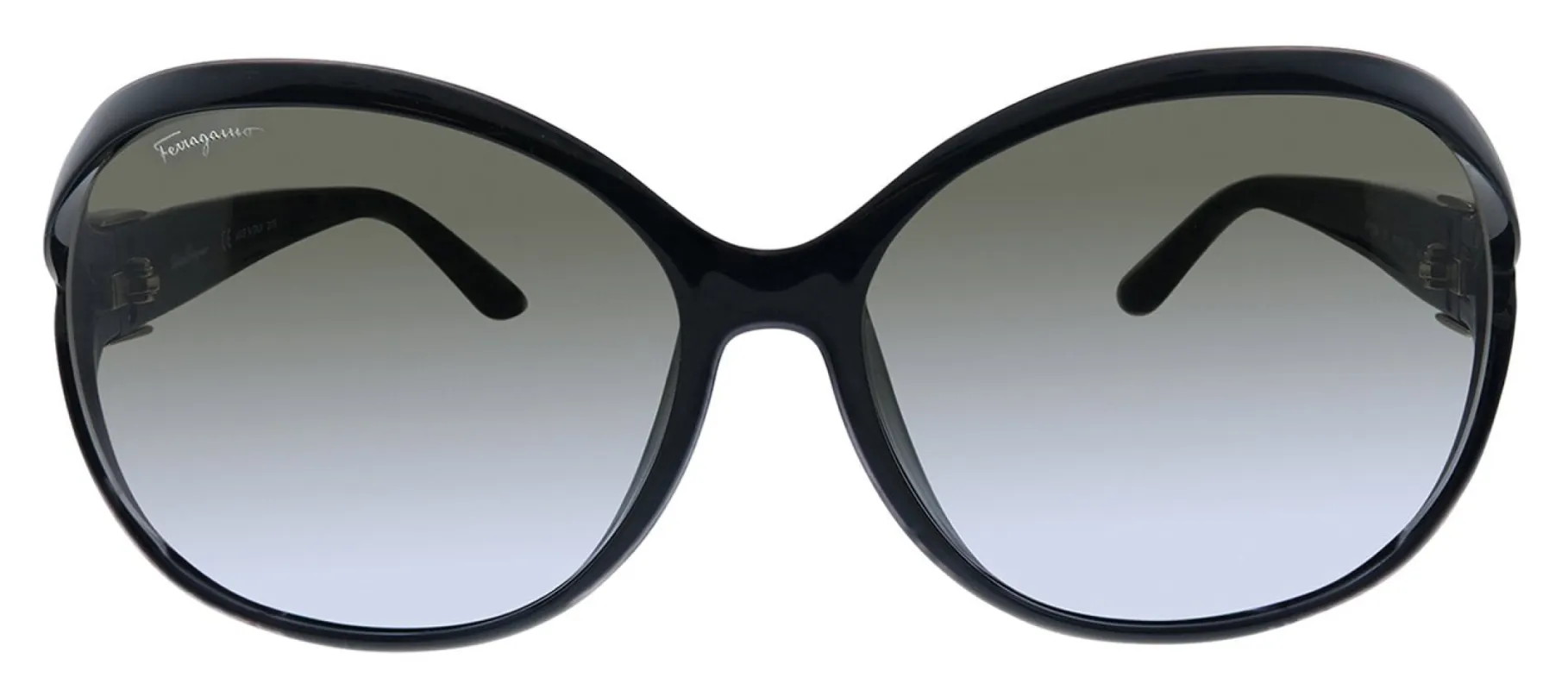 Salvatore Ferragamo SF 770SA 001 Oval Plastic Black Sunglasses with Grey Gradient Lens sold by Gaffos