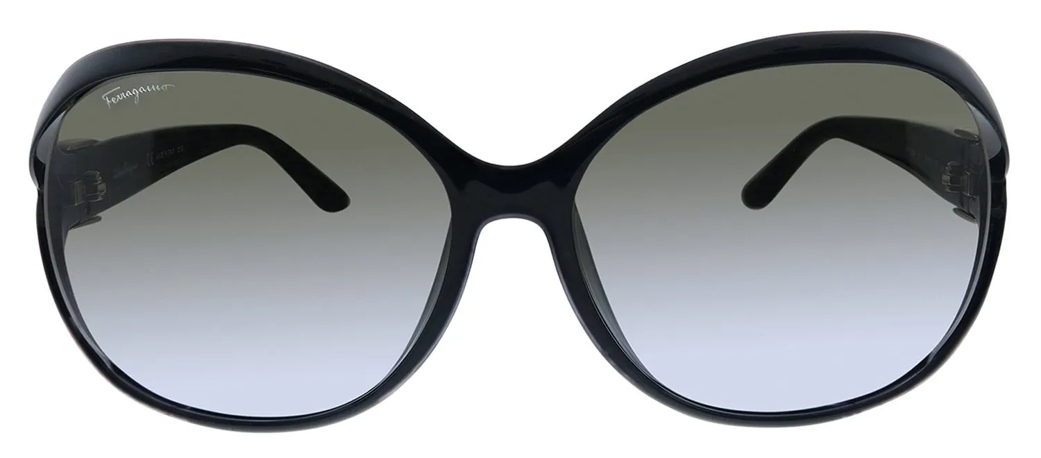 Salvatore Ferragamo SF 770SA 001 Oval Plastic Black Sunglasses with Grey Gradient Lens sold by Gaffos