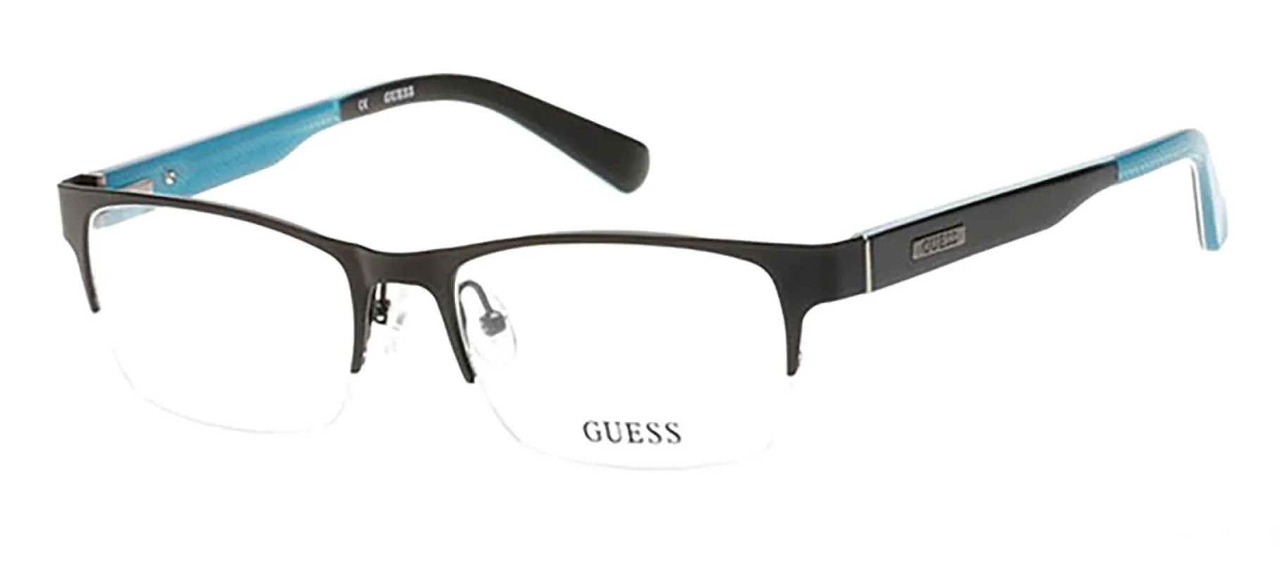 Guess GU 1859 005 Geometric Metal Black Eyeglasses with Logo Stamped Demo Lenses sold by Gaffos
