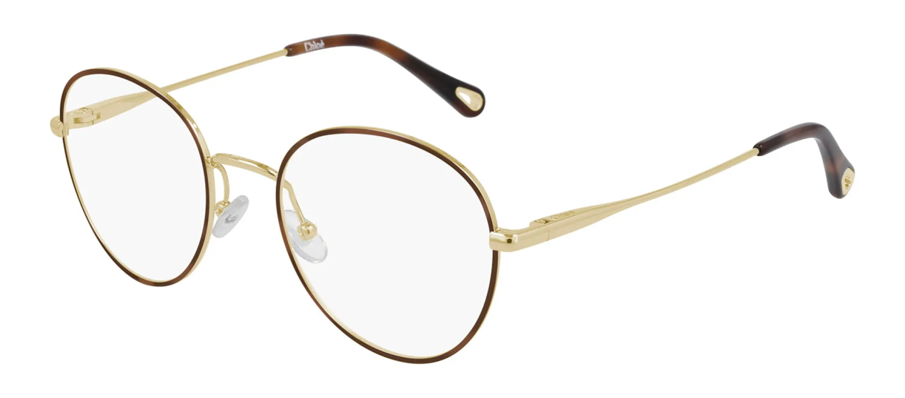 Chloe CH 0021O 007 Round Metal Havana Eyeglasses with Logo Stamped Demo Lenses sold by Gaffos