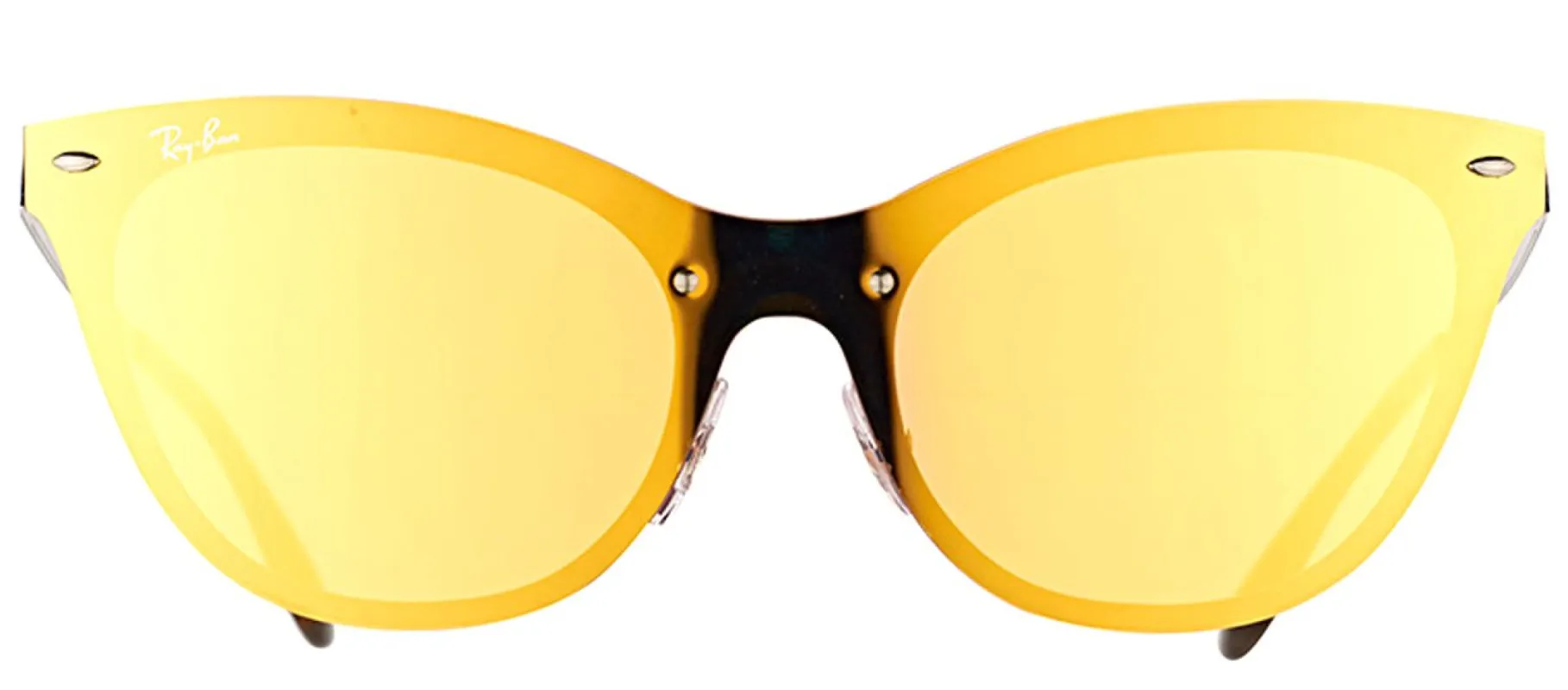 Ray-Ban RB 3580N 90377J Cat-Eye Metal Blue Sunglasses with Dark Orange Gold Mirror Lens made by Gaffos