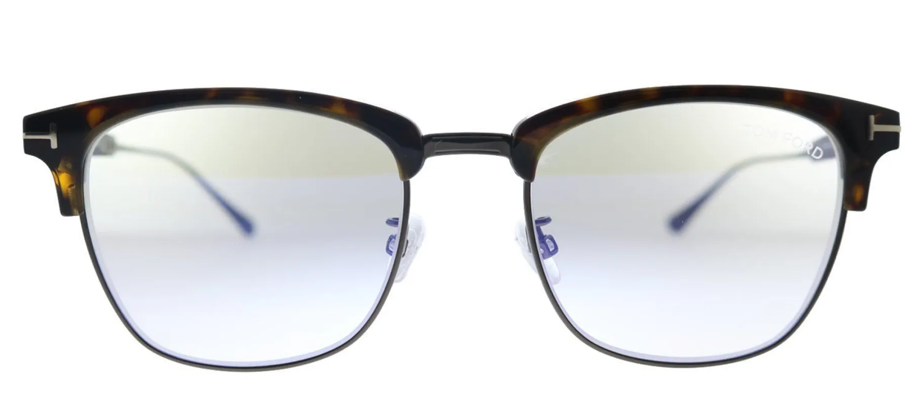 Tom Ford Browline FT 5590-F-B 052 Rectangle Plastic Shiny Dark Havana And Ruthenium Eyeglasses with Blue Block Lens sold by Gaffos