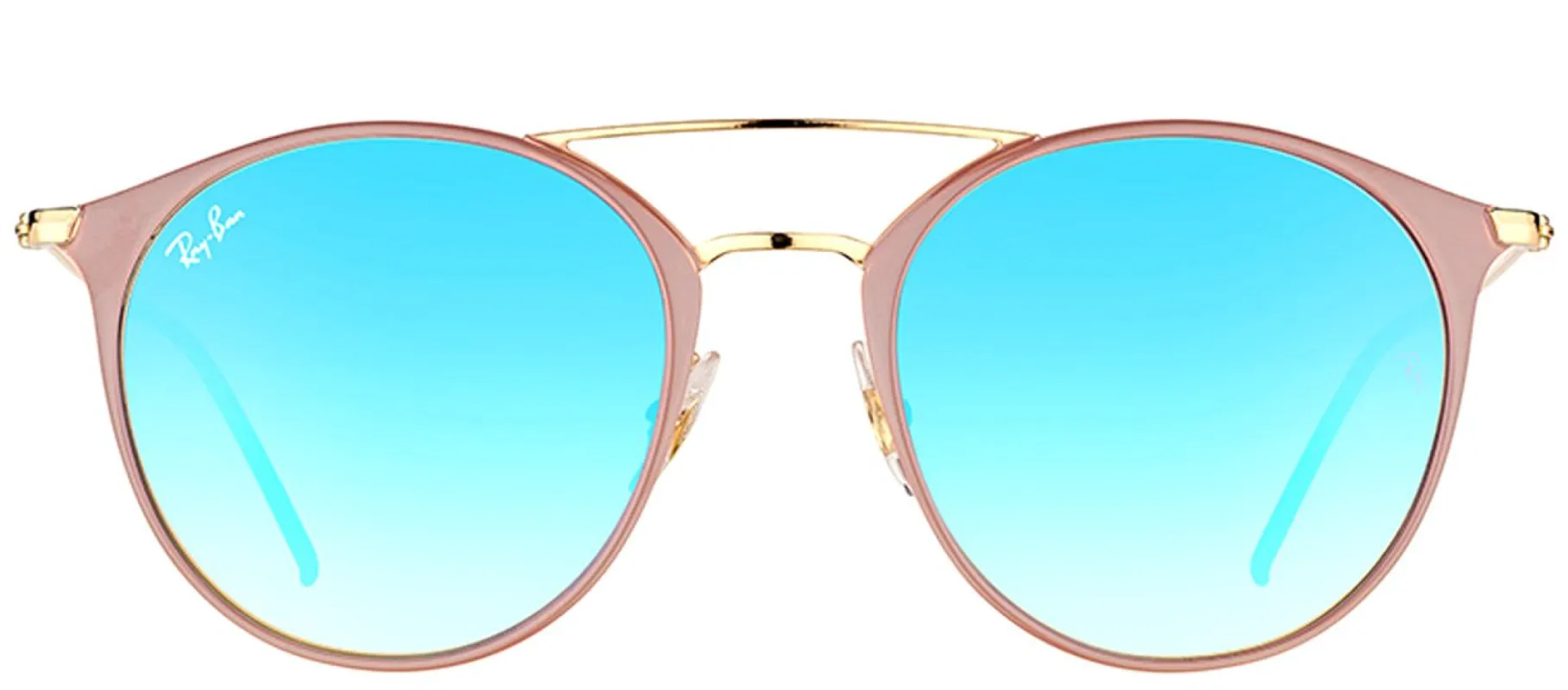 Ray-Ban RB 3546 90118B Round Metal Beige Sunglasses with Blue Flash Mirror Gradient Lens sold by Gaffos