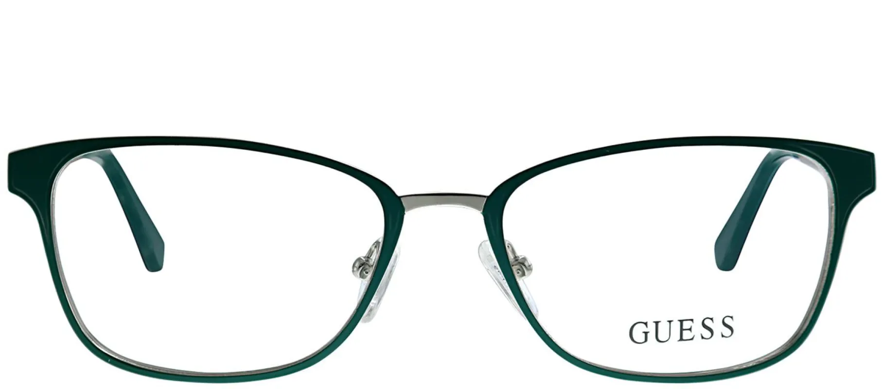 Guess GU 2550 094 Rectangle Metal Green Eyeglasses with Demo Lens made by Gaffos