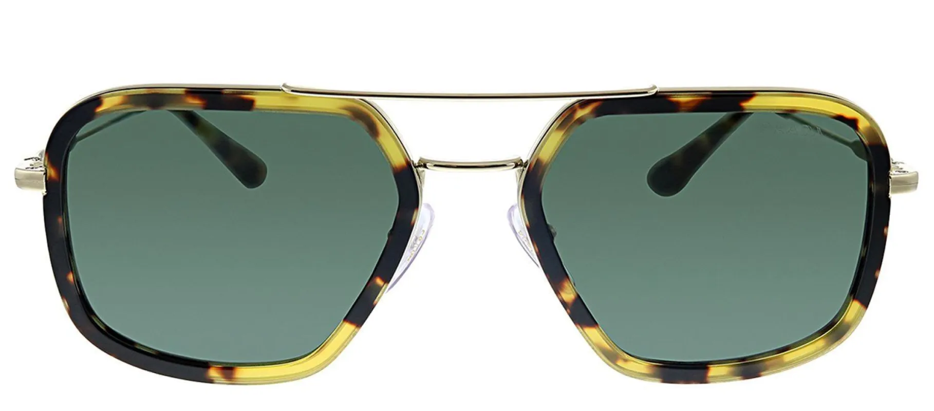 Prada PR 57XS 02A728 Square Metal Tortoise Sunglasses with Green Lens made by Gaffos