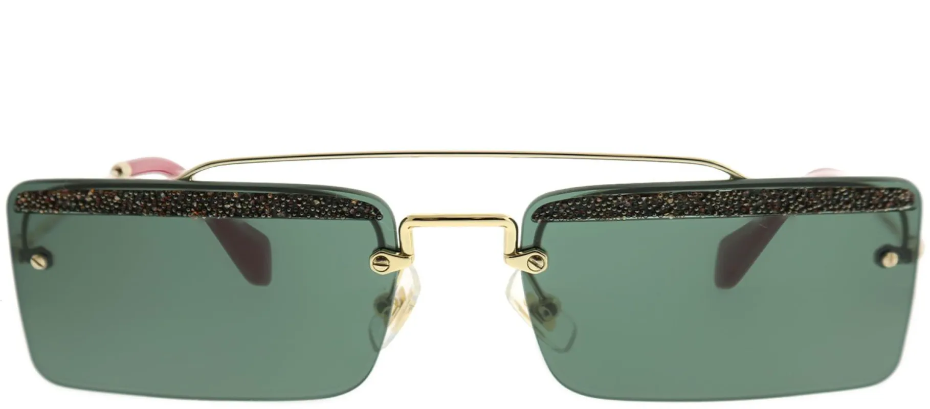 Miu Miu MU 59TS KI63O1 Rectangle Metal Gold Sunglasses with Green Lens sold by Gaffos