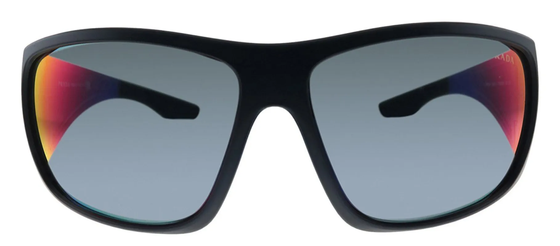 Prada Linea Rossa PS 04VS 1B09Q1 Sport Plastic Black Sunglasses with Blue Mirror Lens made by Gaffos