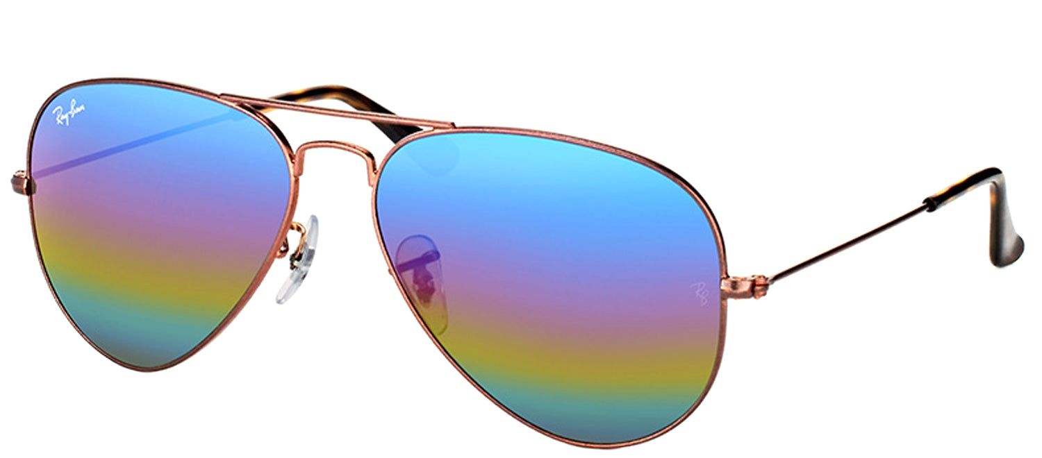 Ray-Ban RB 3025 9019C2 Aviator Metal Bronze Sunglasses with Blue Rainbow Flash Mirror Lens sold by Gaffos product image thumbnail 2