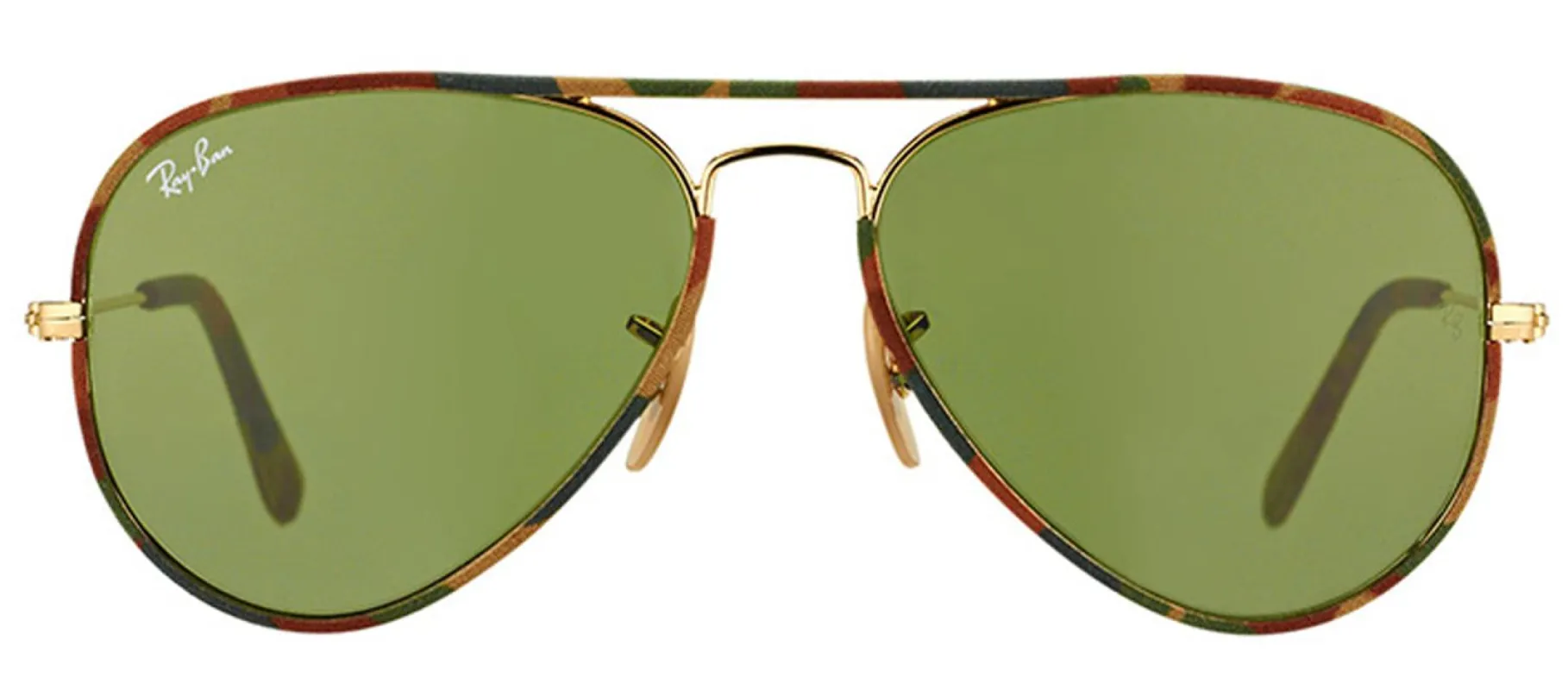 Ray-Ban Camouflage RB 3025JM 168/4E Aviator Metal Brown Sunglasses with Green Lens made by Gaffos