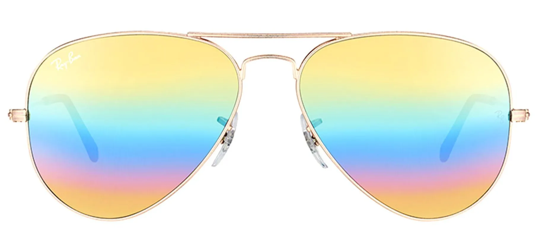 Ray-Ban RB 3025 9020C4 Aviator Metal Bronze Sunglasses with Gold Rainbow Flash Mirror Lens made by Gaffos