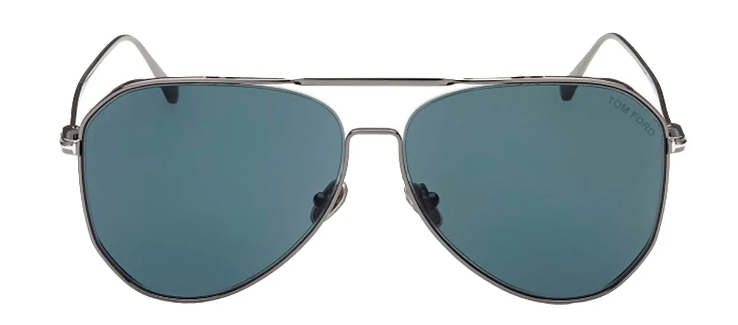 Tom Ford Charles-02 TF 853 12V Aviator Metal Ruthenium Sunglasses with Blue Lens sold by Gaffos