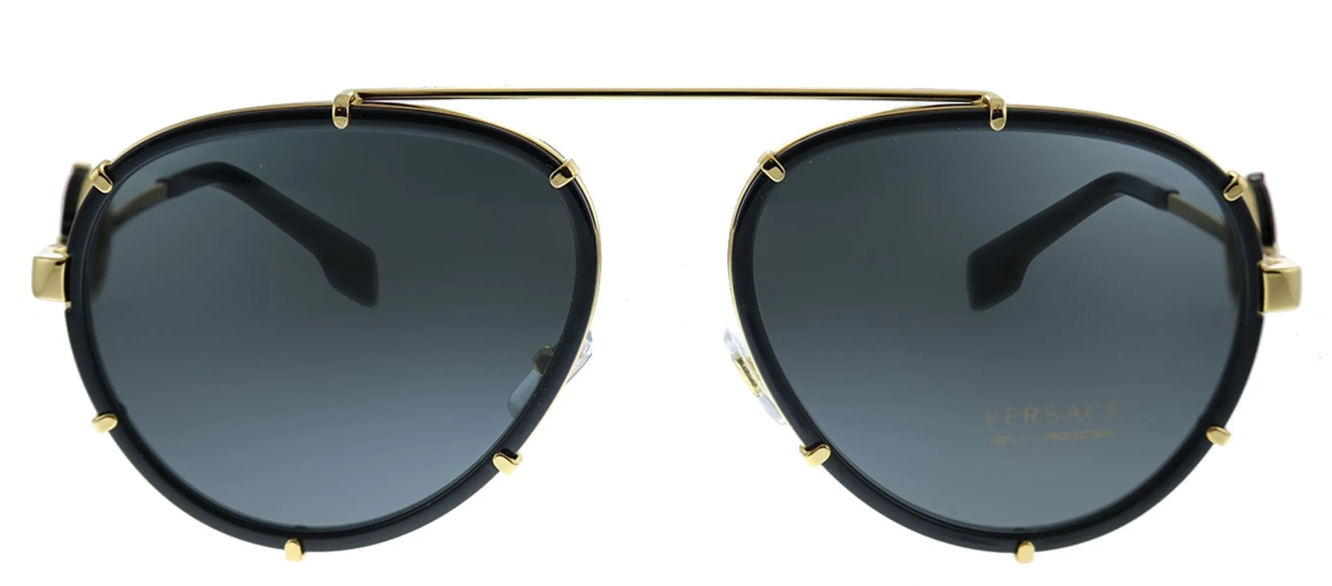 Versace  VE 2232  143887 Black Metal Aviator Sunglasses Grey Lens Versace 2232 Sunglasses main image 4