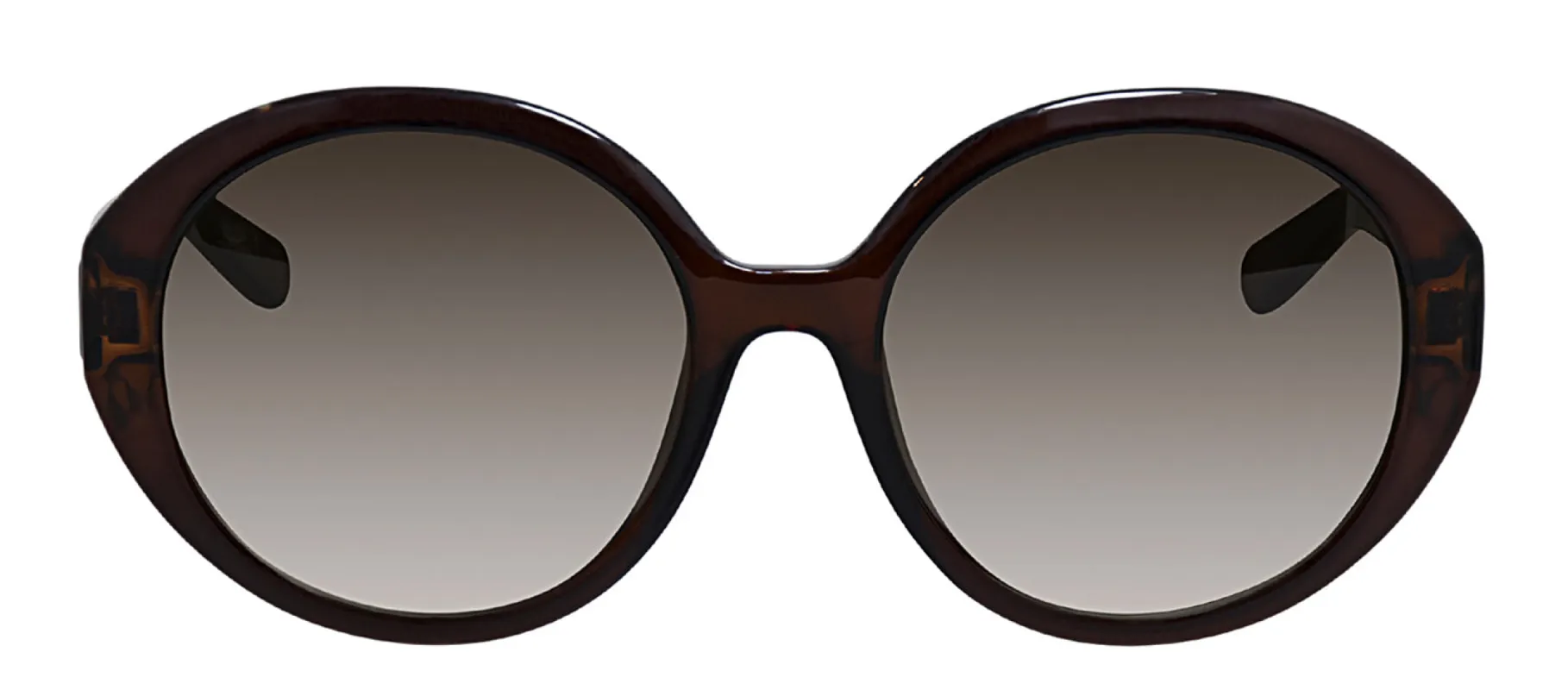 Salvatore Ferragamo SF 1067S 210 Round Plastic Brown Sunglasses with Grey Gradient Lens made by Gaffos
