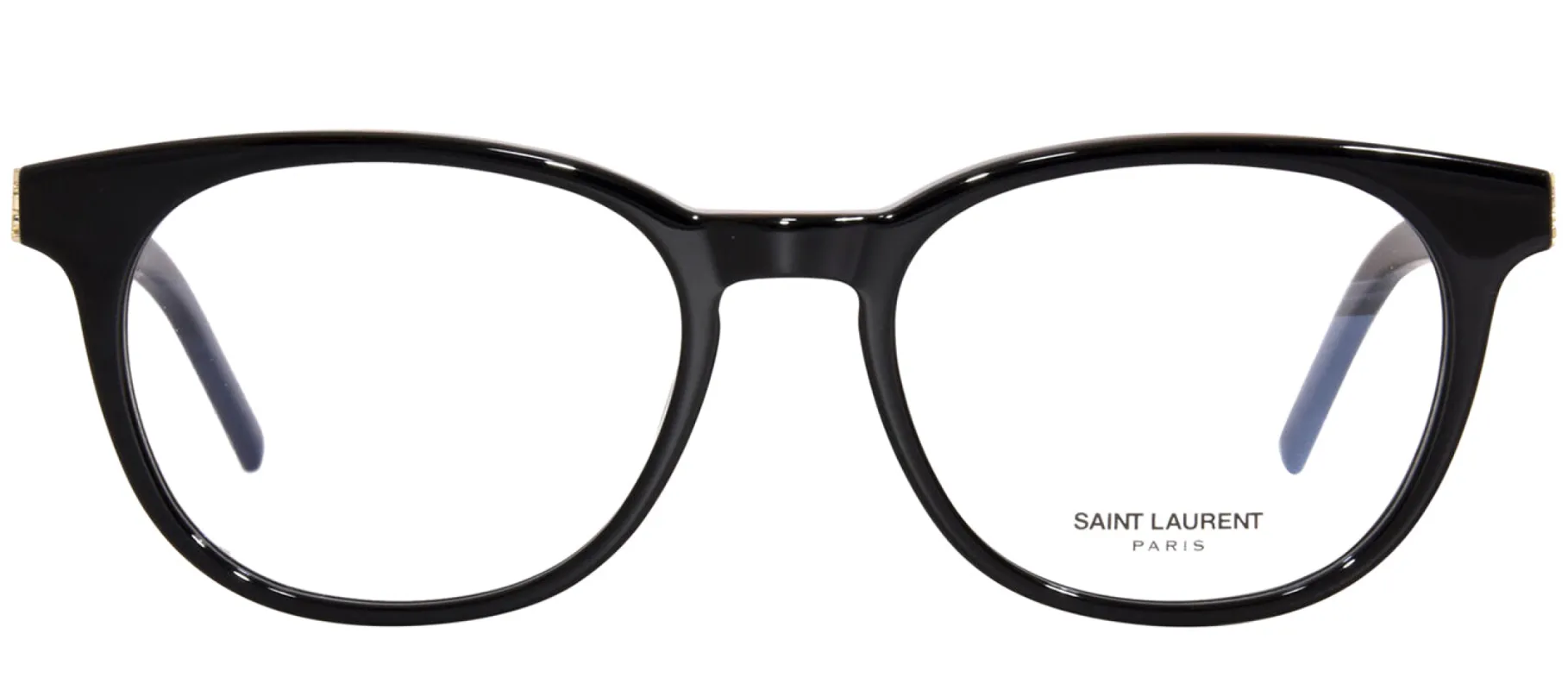 Saint Laurent MONOGRAM SL M111O 001 Round Plastic Black Eyeglasses with Logo Stamped Demo Lenses sold by Gaffos