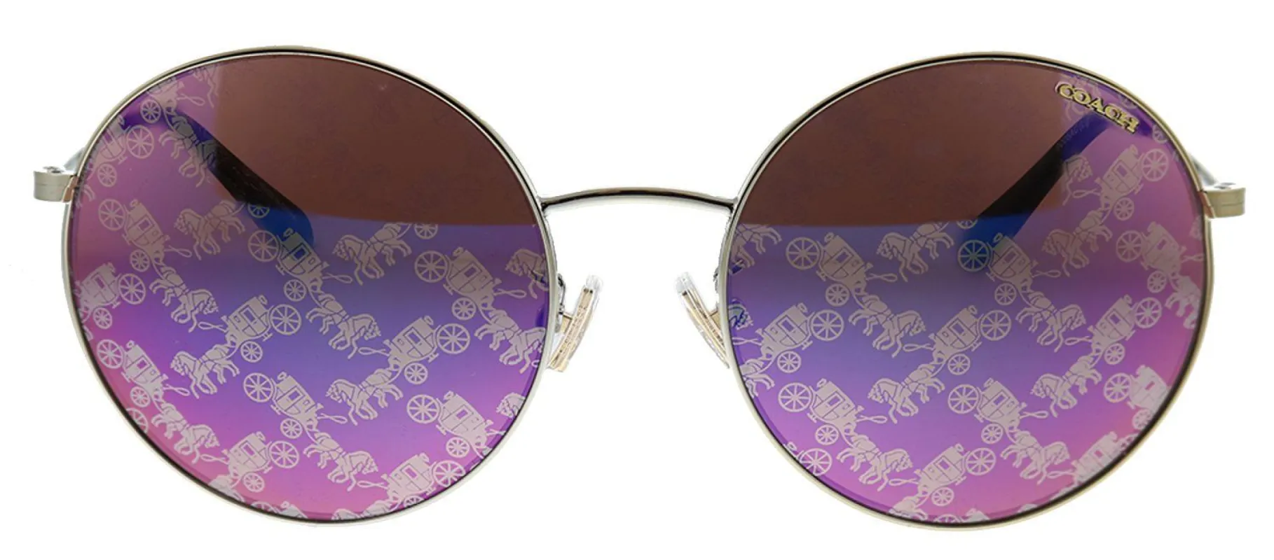 Coach L1012 HC 7078 9005AC Round Metal Gold Sunglasses with Purple Mirror Lens sold by Gaffos