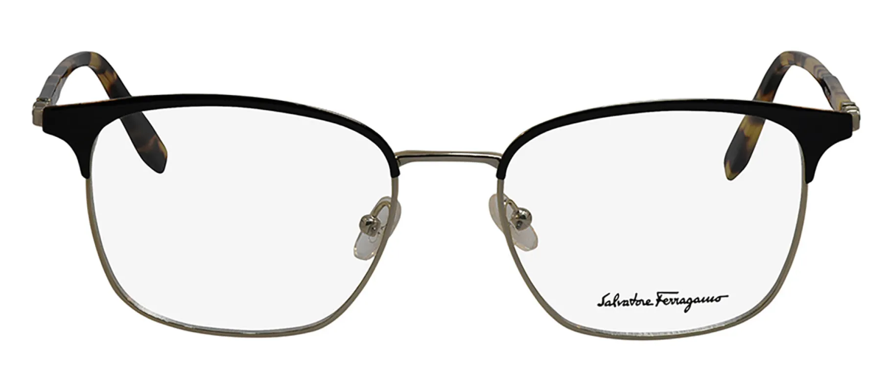 Salvatore Ferragamo SF 2170 017 Rectangle Metal Black Shiny Gold Eyeglasses with Logo Stamped Demo Lenses sold by Gaffos
