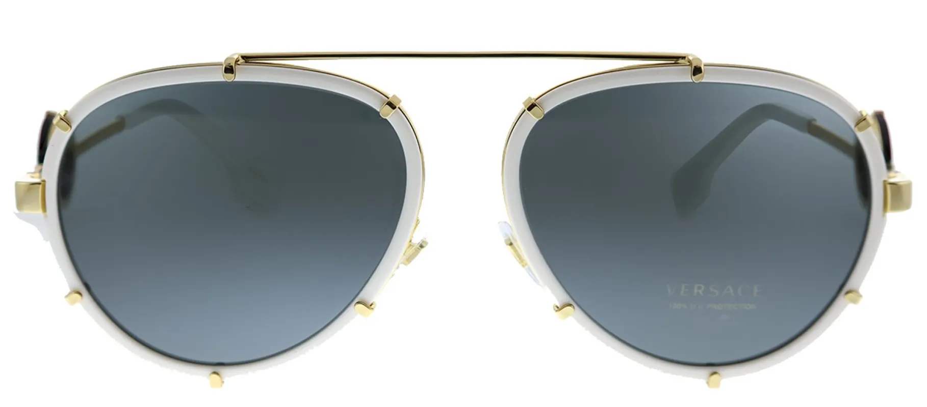 Versace  VE 2232 147187 Aviator Metal White Sunglasses with Grey Lens sold by Gaffos
