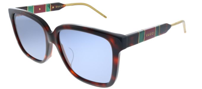 Gucci GG 0599SA 002 Square Acetate Tortoise/ Havana Sunglasses with Blue Lens sold by Gaffos