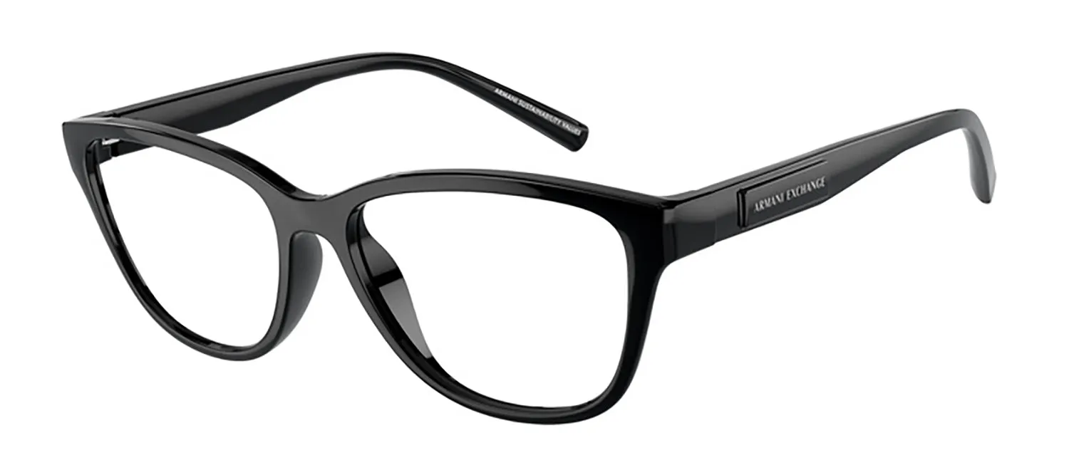 Armani Exchange AX 3111U 8158 Cat-Eye Plastic Black Eyeglasses with Logo Stamped Demo Lenses sold by Gaffos