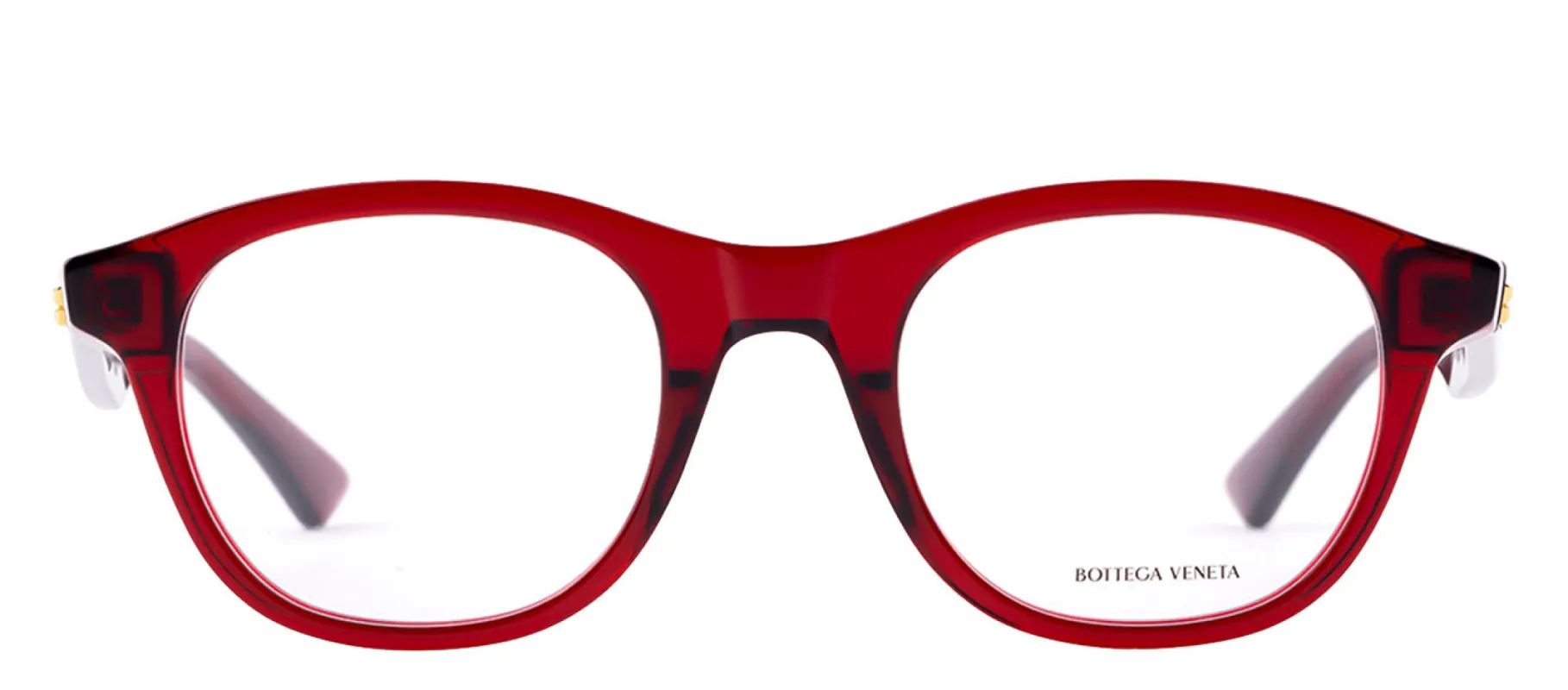 Bottega Veneta BV 1130O 003 Round Plastic Burgundy Eyeglasses with Logo Stamped Demo Lenses sold by Gaffos