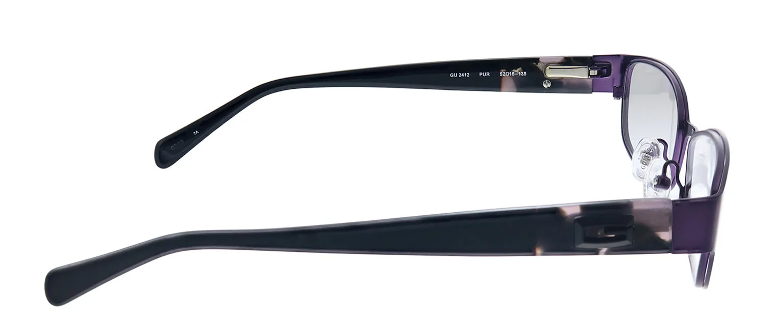 Guess GU 2412 Pur Rectangle Metal Purple Eyeglasses with Logo Stamped Demo Lenses sold by Gaffos product image thumbnail 3
