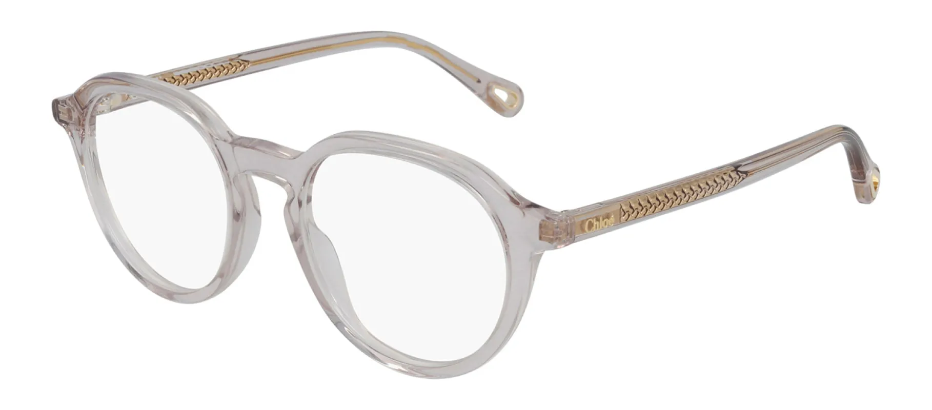 Chloe CH 0012O 005 Round Plastic Pink Eyeglasses with Logo Stamped Demo Lenses sold by Gaffos
