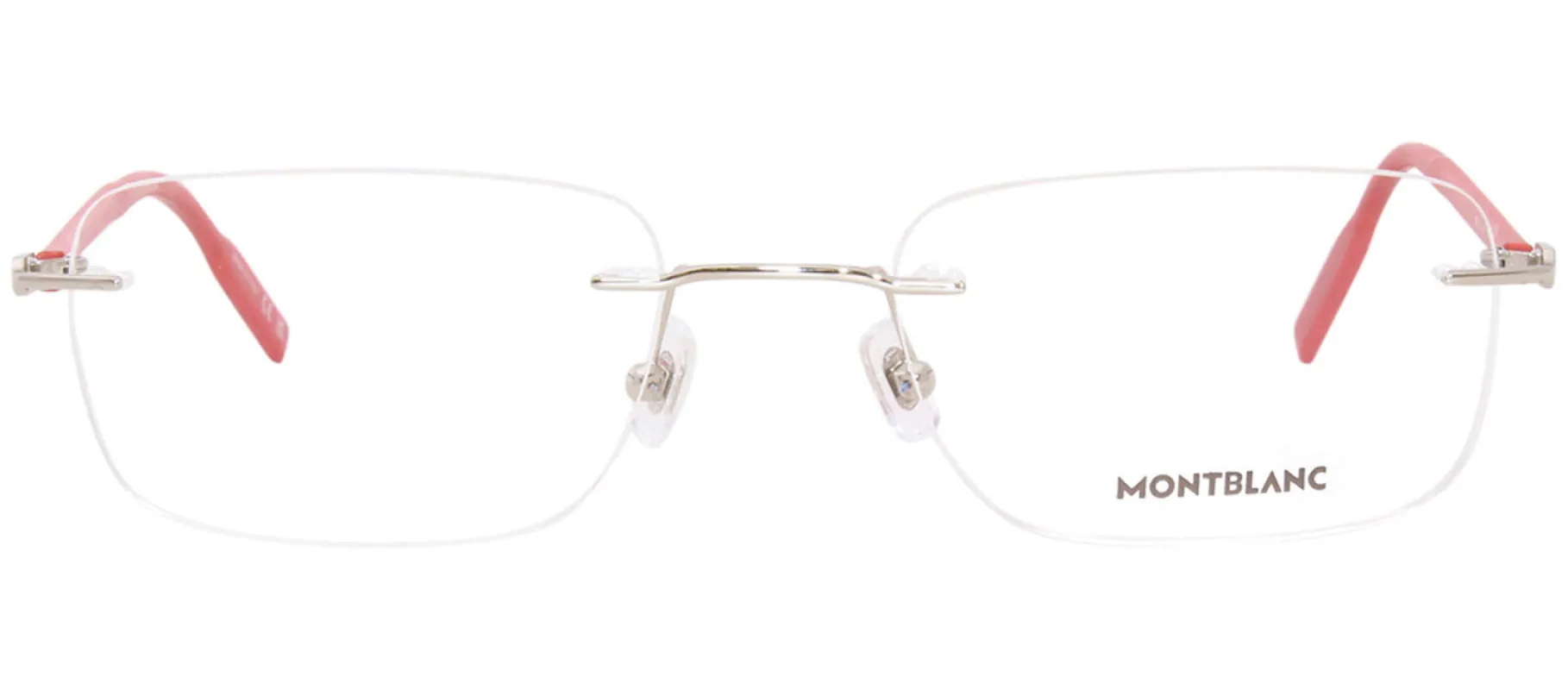 Montblanc MB 0221O 010 Rimless Plastic Silver Eyeglasses with Logo Stamped Demo Lenses made by Gaffos