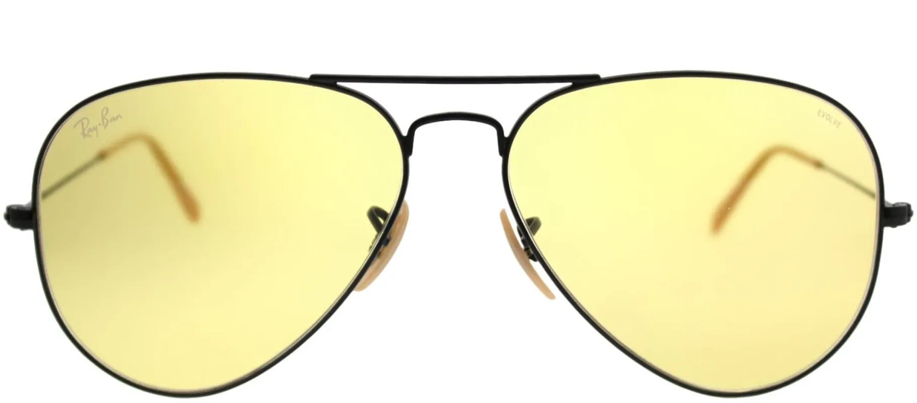Ray-Ban RB 3025 90664A Aviator Metal Black Sunglasses with Yellow Photochromic Evolve Lens made by Gaffos