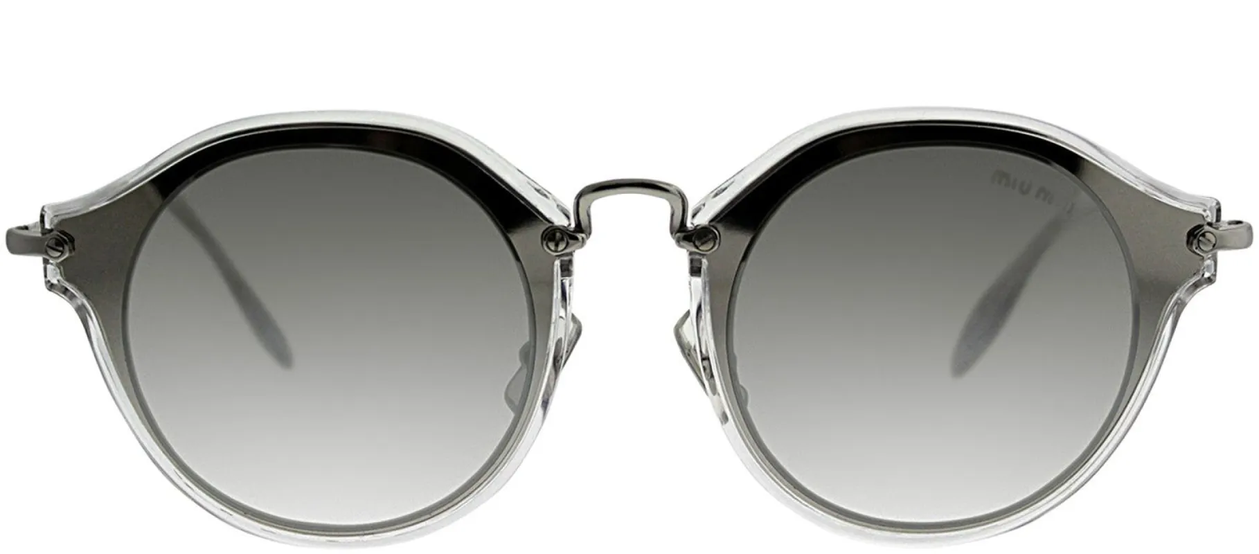 Miu Miu MU 51SS 1BC2B049 Cat-Eye Plastic Silver Sunglasses with Silver Mirror Lens sold by Gaffos