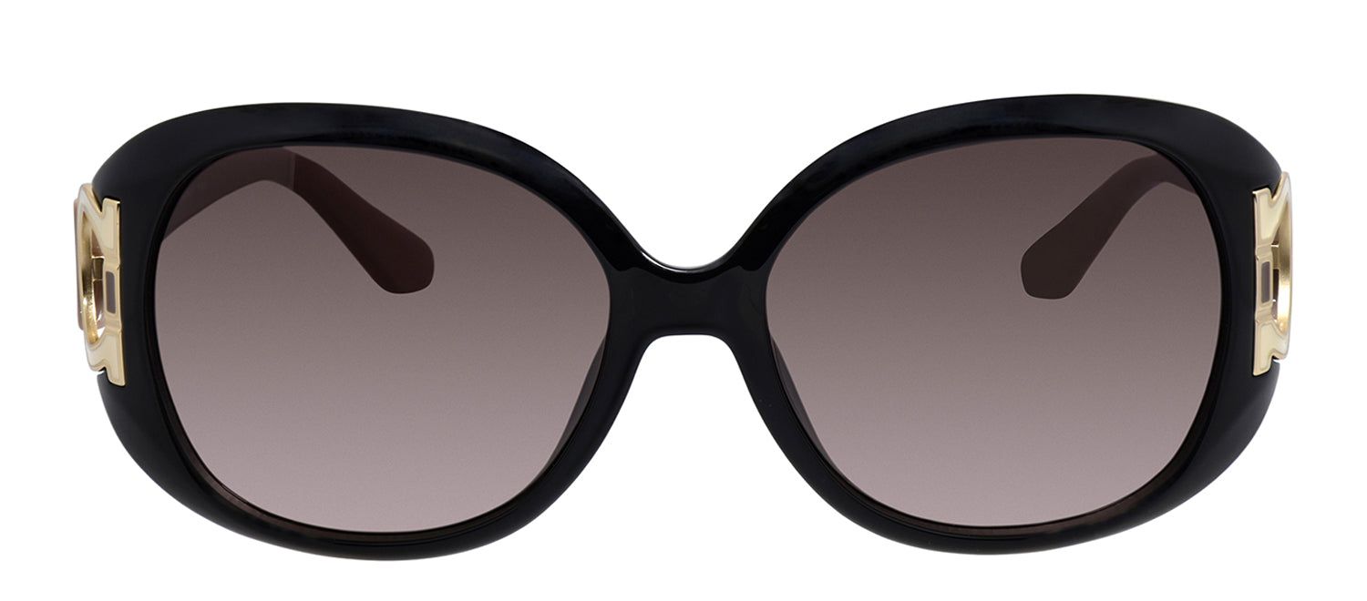 Salvatore Ferragamo SF 668S 001 Round Plastic Black Sunglasses with Brown Gradient Lens sold by Gaffos