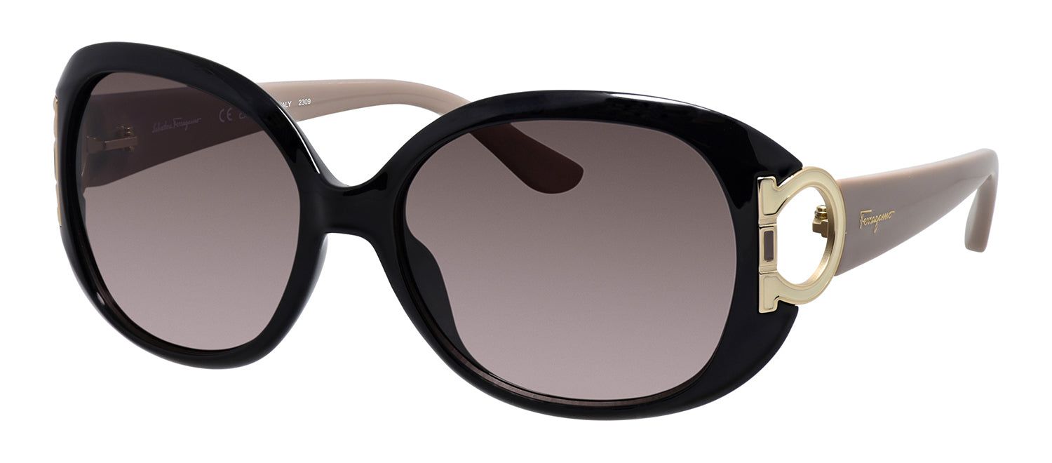 Salvatore Ferragamo SF 668S 001 Round Plastic Black Sunglasses with Brown Gradient Lens sold by Gaffos product image thumbnail 2
