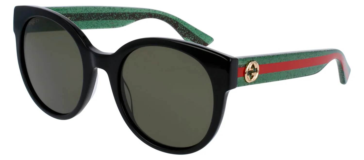Gucci GG 0035SN 002 Round Acetate Black Sunglasses with Green Lens sold by Gaffos