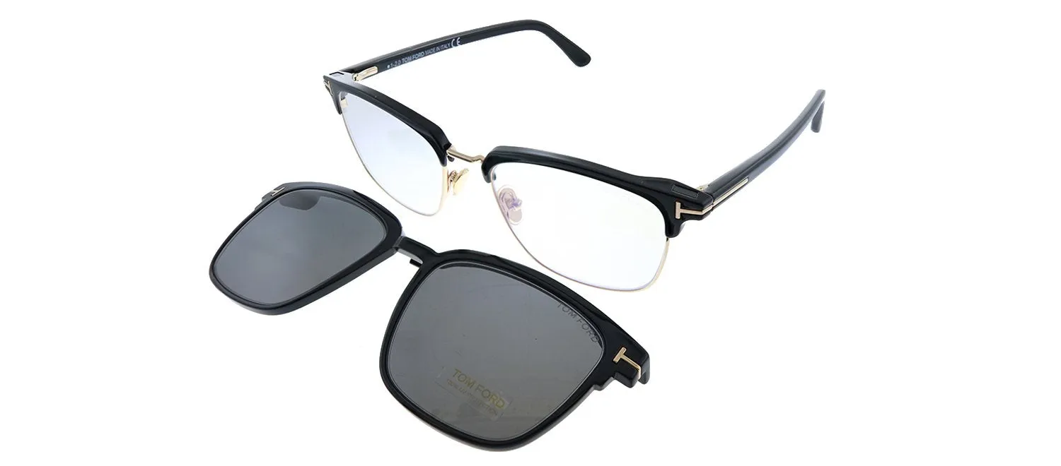 Tom Ford FT 5683-B 001 Square Metal Shiny Black Sunglasses with Blue Block Clear With Grey Clip on Lens sold by Gaffos product image thumbnail 3