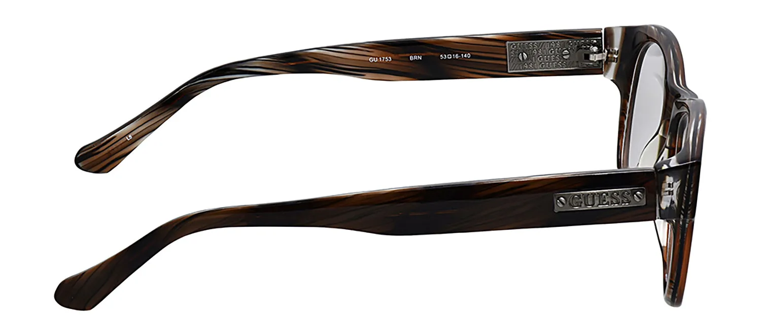 Guess GU 1753 BRN Round Plastic Brown Eyeglasses with Logo Stamped Demo Lenses sold by Gaffos product image thumbnail 2