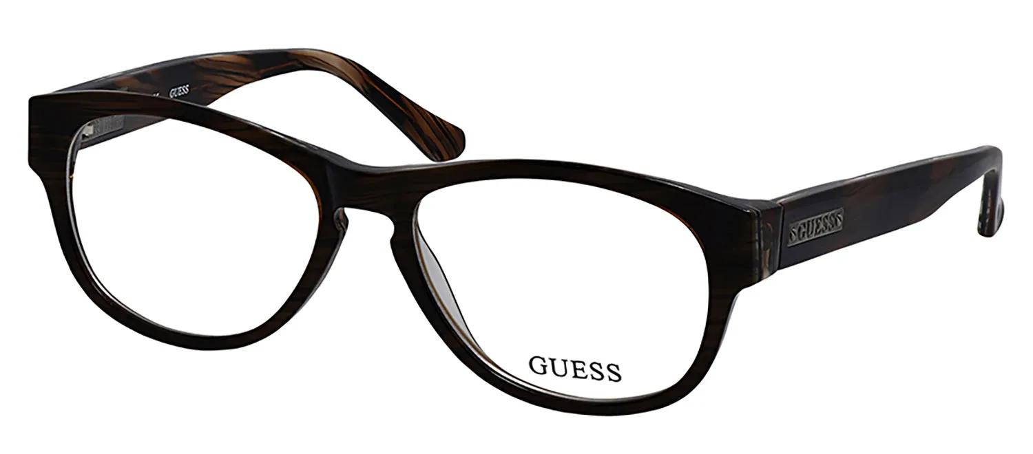 Guess GU 1753 BRN Round Plastic Brown Eyeglasses with Logo Stamped Demo Lenses sold by Gaffos