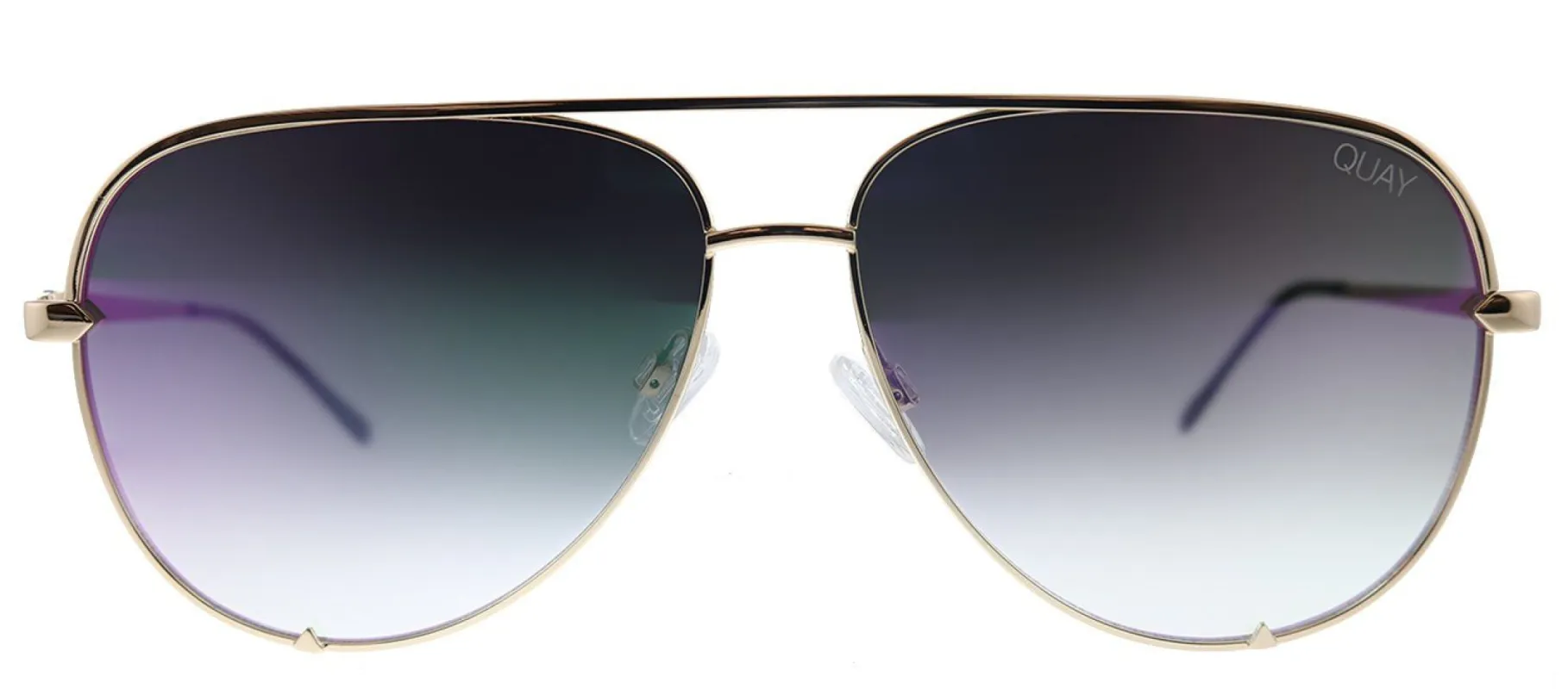 Quay Australia QM HighKey GLD/PNK X Desi Perkins Aviator Metal Gold Sunglasses with Pink Gradient Lens made by Gaffos