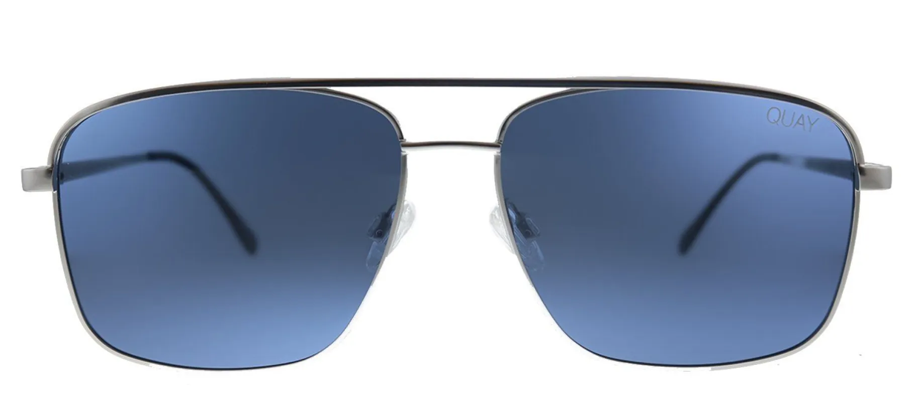 Quay Australia QM PosterBoy MATTESLV/NAVY Rectangle Metal Silver Sunglasses with Blue Polarized Lens sold by Gaffos