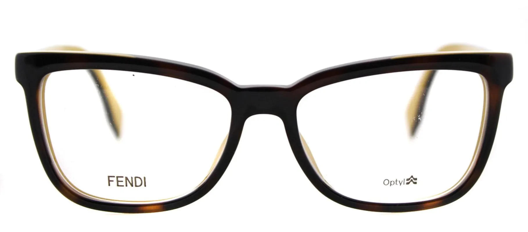 Fendi FF 0122 MFR Rectangle Plastic Tortoise/ Havana Eyeglasses with Demo Lens with Logo Print sold by Gaffos