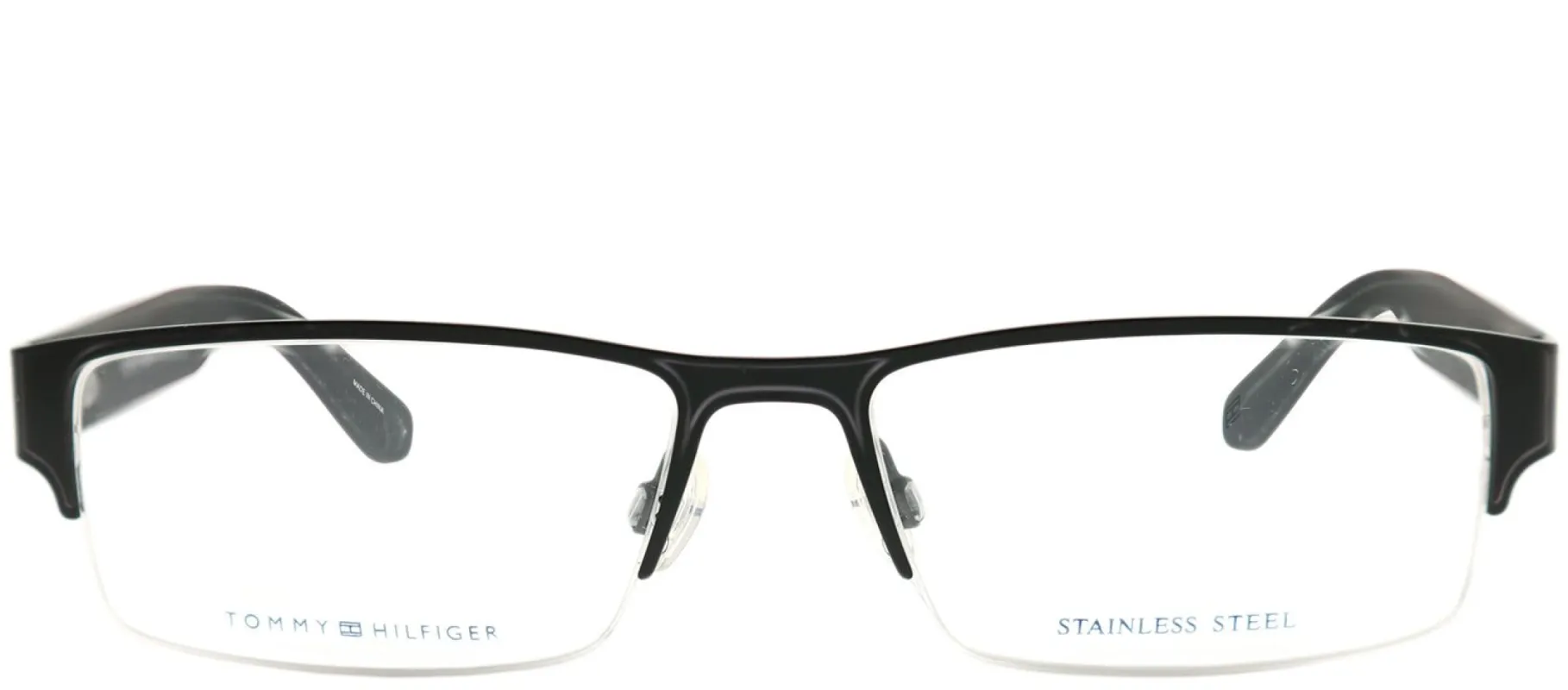Tommy Hilfiger TH 1236 94X Semi-Rimless Metal Black Eyeglasses with Demo Lens made by Gaffos