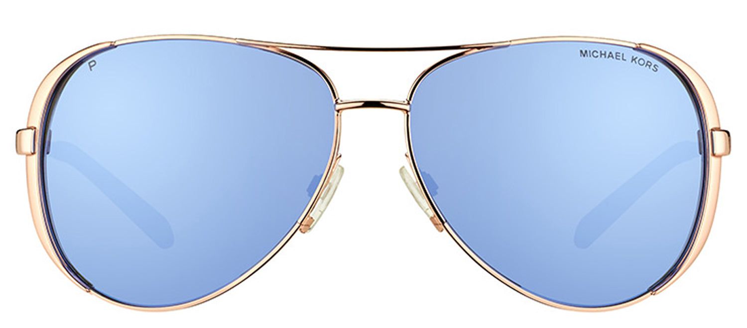 Michael Kors Chelsea MK 5004 100322 Aviator Metal Gold Sunglasses with Purple Mirrored Polarized Lens sold by Gaffos