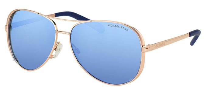 Michael Kors Chelsea MK 5004 100322 Aviator Metal Gold Sunglasses with Purple Mirrored Polarized Lens sold by Gaffos