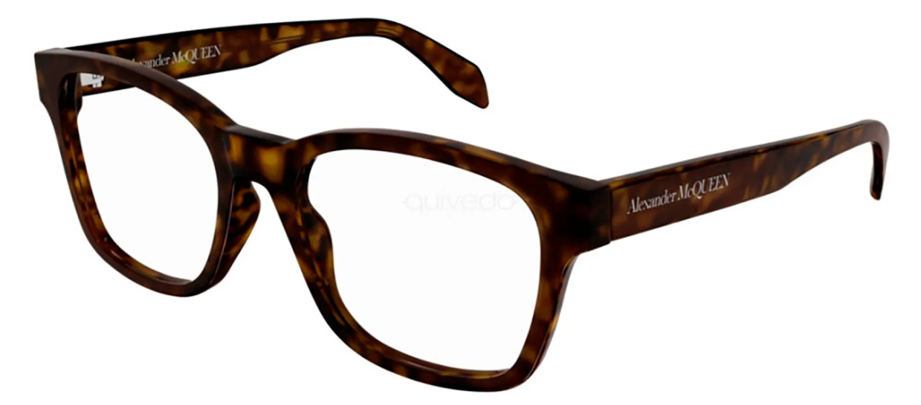 Alexander McQueen AM 0356O 002 Square Plastic Havana Eyeglasses with Logo Stamped Demo Lenses sold by Gaffos