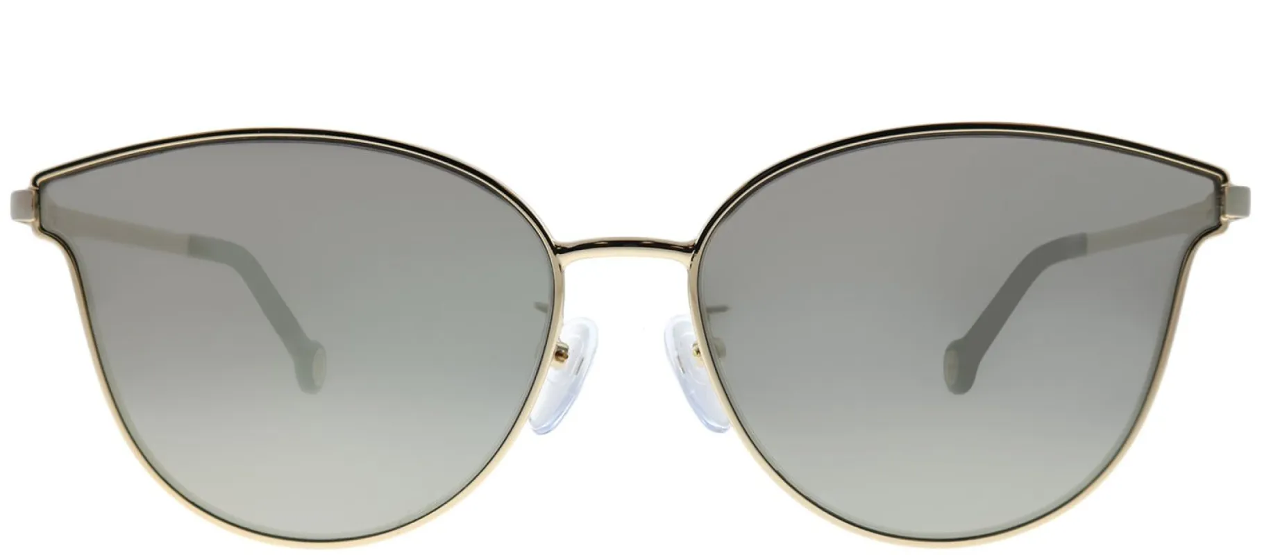 Carolina Herrera SHE 104 300X Cat Eye Metal Gold Sunglasses with Grey Mirror Lens made by Gaffos