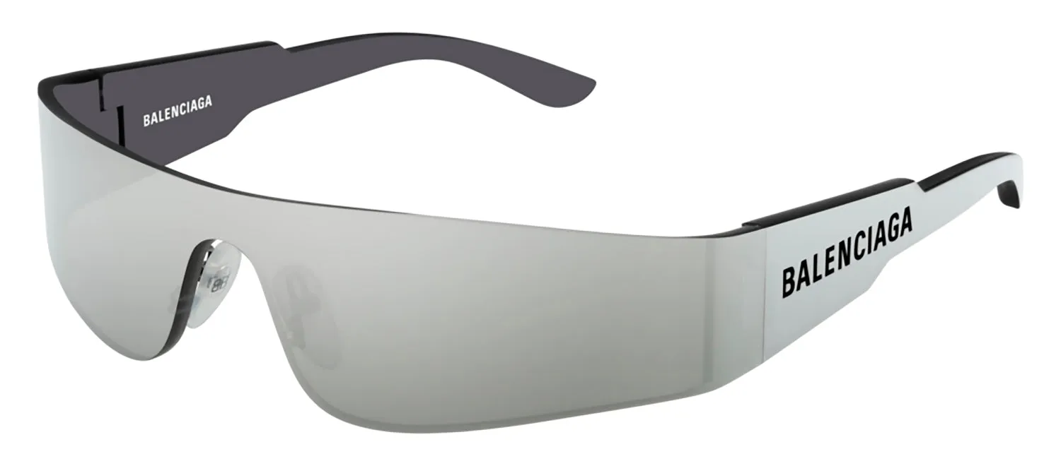 Balenciaga BB 0041S 002 Shield Acetate Silver Sunglasses with Silver Mirror Lens sold by Gaffos