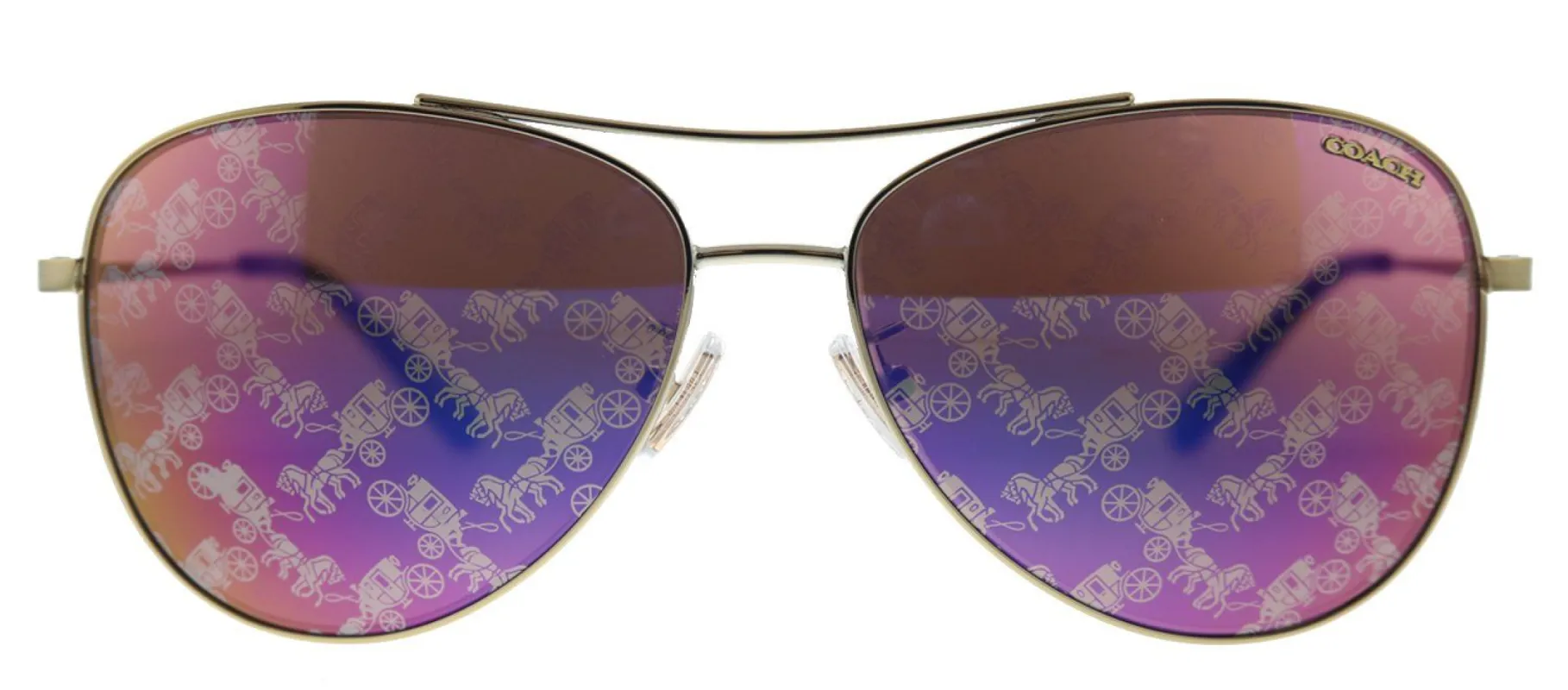 Coach L1013 HC 7079 9005AC Aviator Metal Gold Sunglasses with Purple Mirror Lens sold by Gaffos