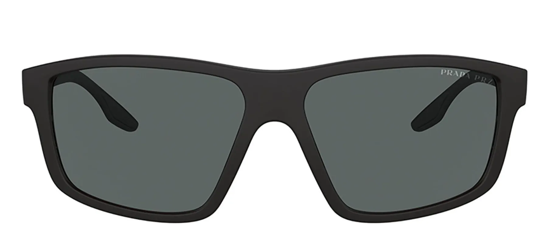 Prada Linea Rossa PS 02XS DG002G Rectangular Plastic Black Rubber Sunglasses with Dark Grey Polarized Lens sold by Gaffos