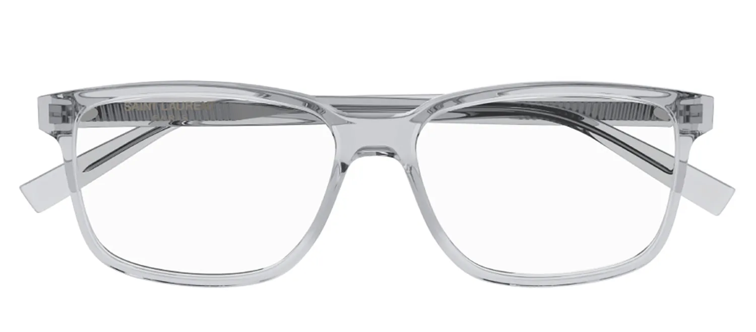Saint Laurent SL 458O 007 Rectangle Plastic Grey Eyeglasses with Logo Stamped Demo Lenses sold by Gaffos