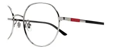 Gucci GUCCI LOGO GG 1349O 001 Round Metal Gunmetal Eyeglasses with Logo Stamped Demo Lenses sold by Gaffos