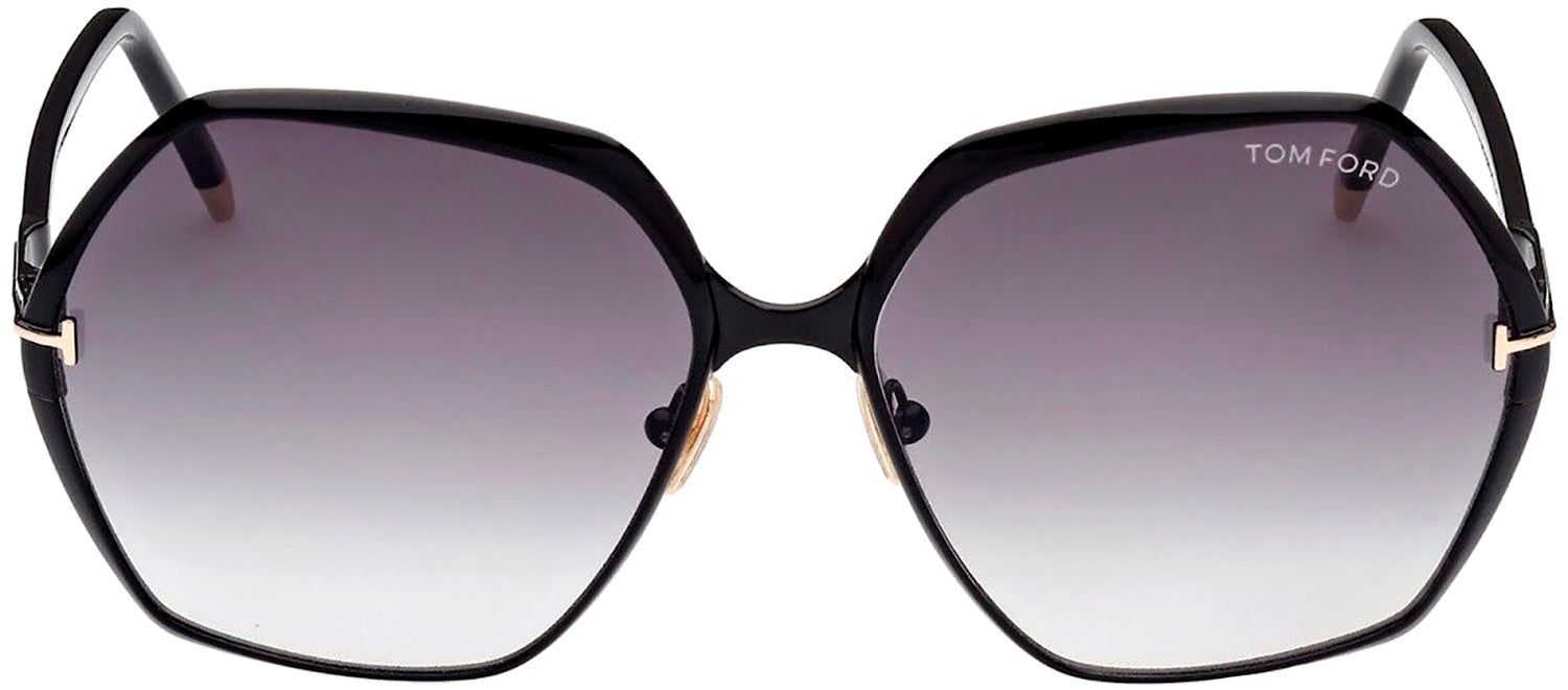 Tom Ford Fonda-02 TF 912 01B Geometric Metal Black Sunglasses with Grey Gradient Lens sold by Gaffos