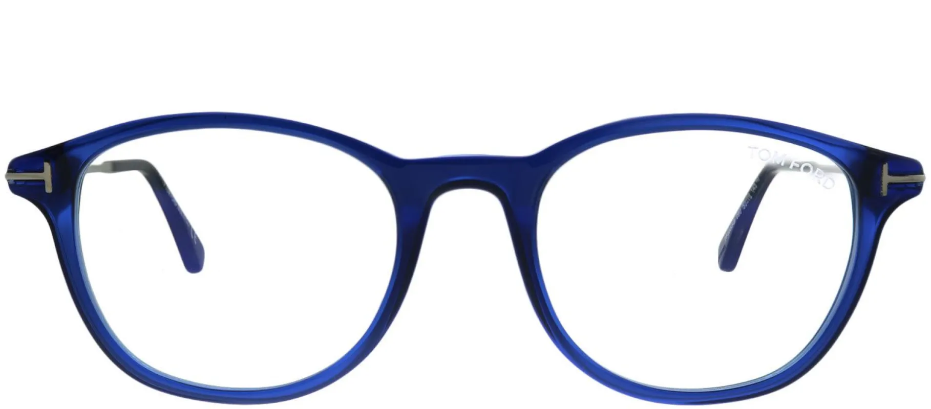 Tom Ford FT 5553-B 090 Round Plastic Blue Eyeglasses with Blue Block Lenses made by Gaffos
